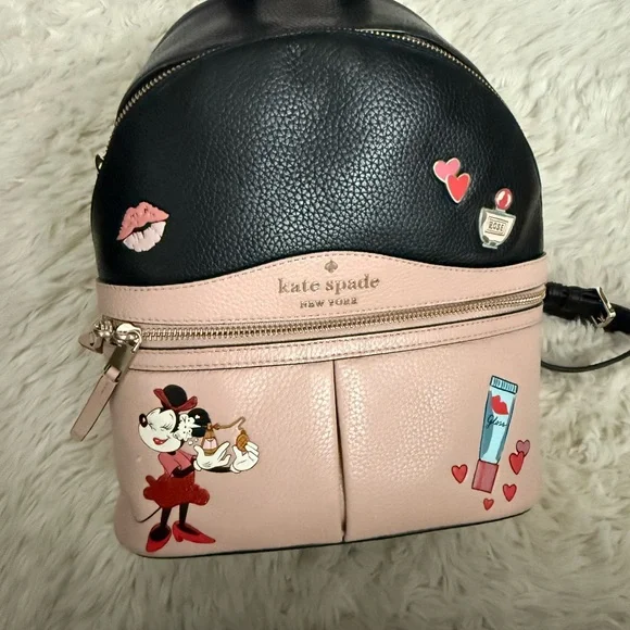 Kate Spade Black and Pink Minnie Backpack Kate Spade New York Minnie Mouse Drawstring Backpack, Black  main image 3